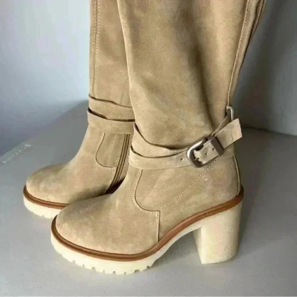 FREE PEOPLE Jasper Platform Over The Knee Boots Suede Tan Gum Sole OTK - Picture 8 of 8